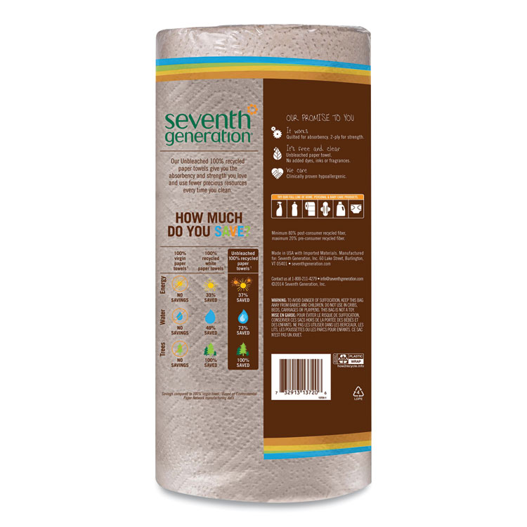 Seventh Generation Natural Unbleached 100% Recycled Paper Kitchen Towel Rolls, 2-Ply, 11 x 9, 120 Sheets/Roll (SEV13720RL)