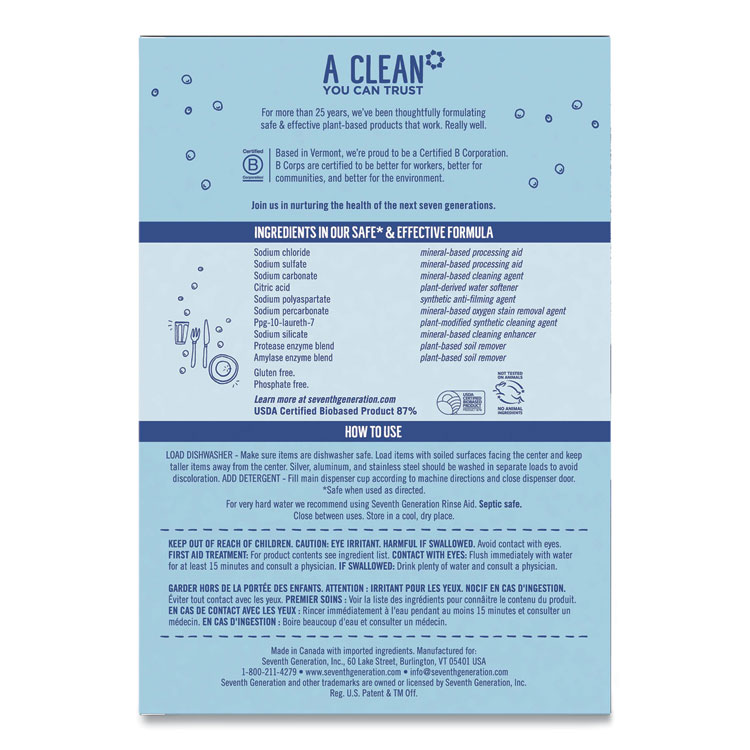 Seventh Generation Automatic Dishwasher Powder, Free and Clear, 45oz Box (SEV22150EA)