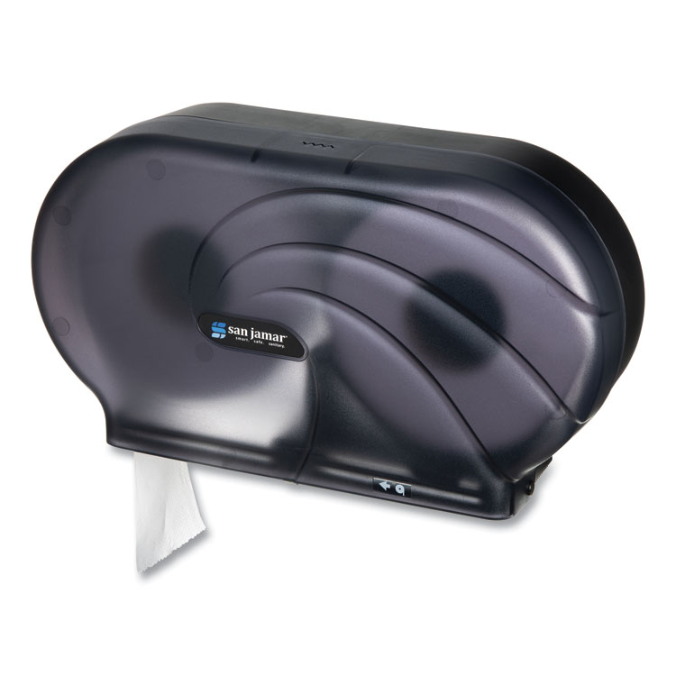 San Jamar Twin 9" JBT Toilet Tissue Dispenser, Oceans, 19 x 5.25 x 12, Transparent Black Pearl (SJMR4090TBK)