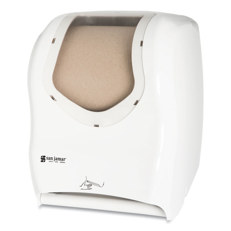 San Jamar Smart System with iQ Sensor Towel Dispenser, 16.5 x 9.75 x 12, White/Clear (SJMT1470WHCL)