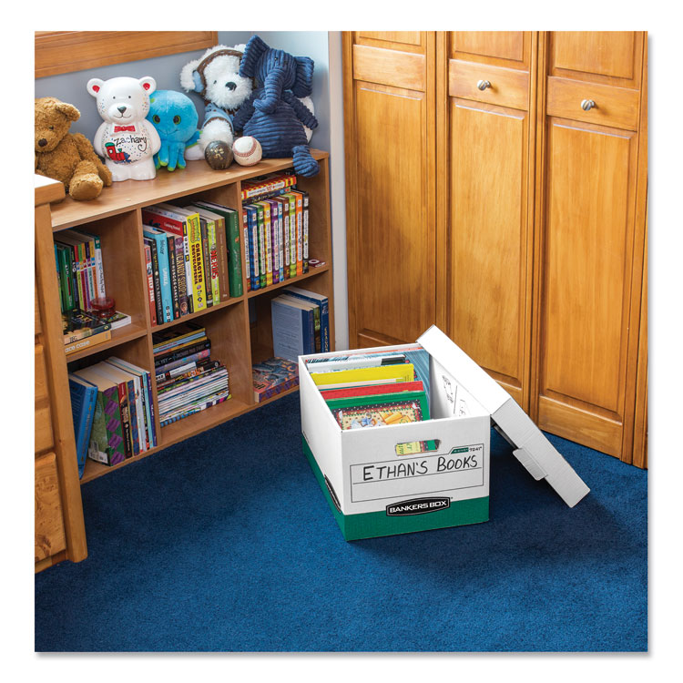 Bankers Box R-KIVE Heavy-Duty Storage Boxes, Letter/Legal Files, 12.75" x 16.5" x 10.38", White/Green, 12/Carton (FEL07241)