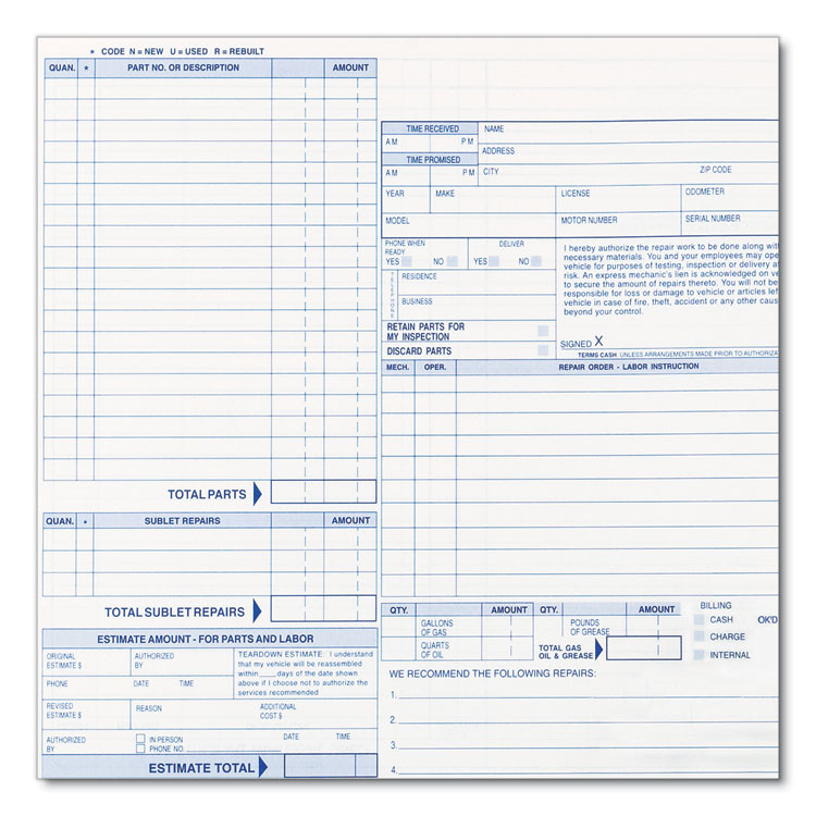 RED4P489 - Rediform Speediset Four-Part Auto Repair Form, Four-Part Carbonless, 11 x 8.5, 50 Forms Total (RED4P489) - Image 3