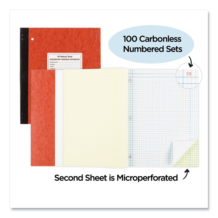 National Duplicate Laboratory Notebooks, Stitched Binding, Quadrille Rule (4 sq/in), Brown Cover, (200) 11 x 9.25 Sheets (RED43649)