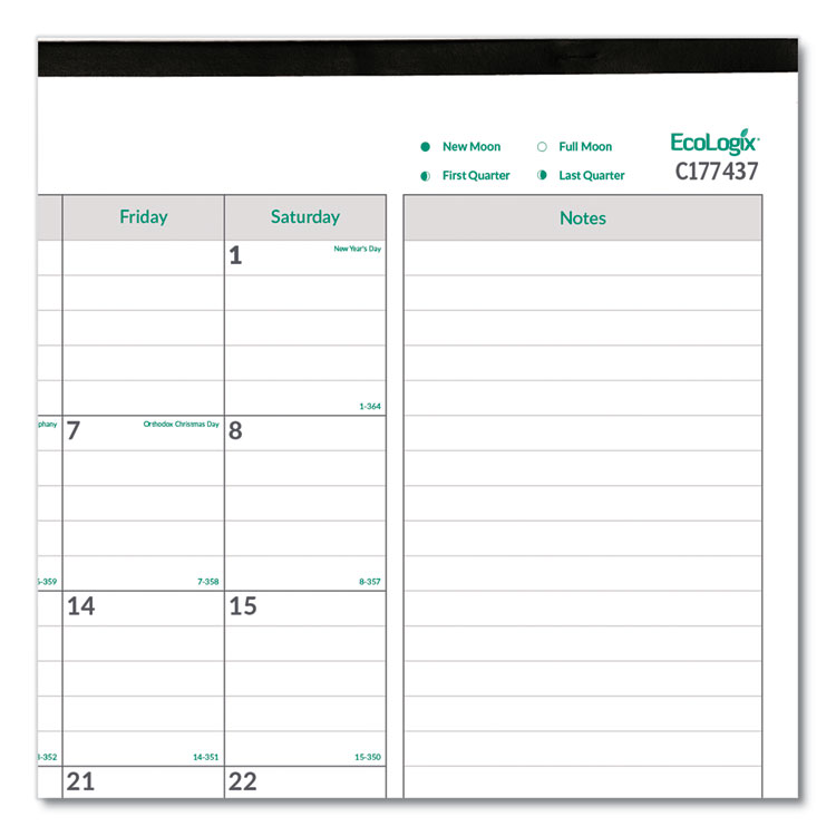 Brownline EcoLogix Monthly Desk Pad Calendar, 22 x 17, White/Green Sheets, Black Binding/Corners, 12-Month (Jan to Dec): 2025 (REDC177437)