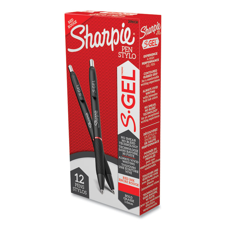 Sharpie S-Gel High-Performance Gel Pen, Retractable, Bold 1 mm, Red Ink, Black Barrel, Dozen (SAN2096136)