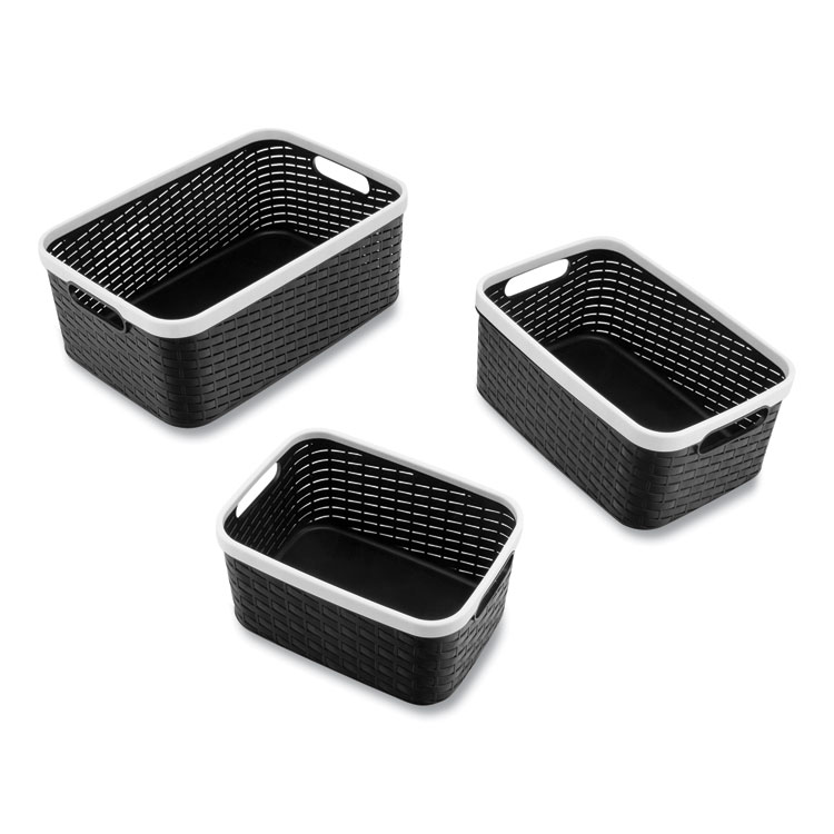 Advantus Open Lid Storage Bin, Assorted Sizes, Black/White, 3/Pack (AVT39220)