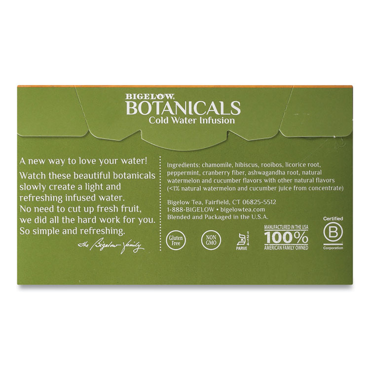 Bigelow Botanicals Watermelon Cucumber Mint Cold Water Herbal Infusion, 0.7 oz Tea Bag, 18/Box (BTC39004)