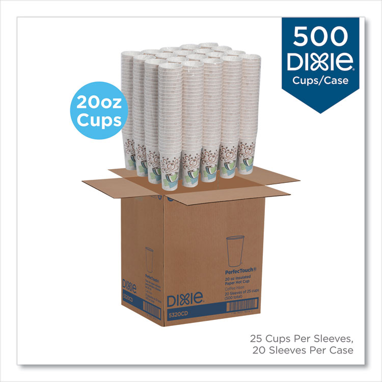 Dixie PerfecTouch Paper Hot Cups, 20 oz, Coffee Haze Design, 25/Sleeve, 20 Sleeves/Carton (DXE5320CD)