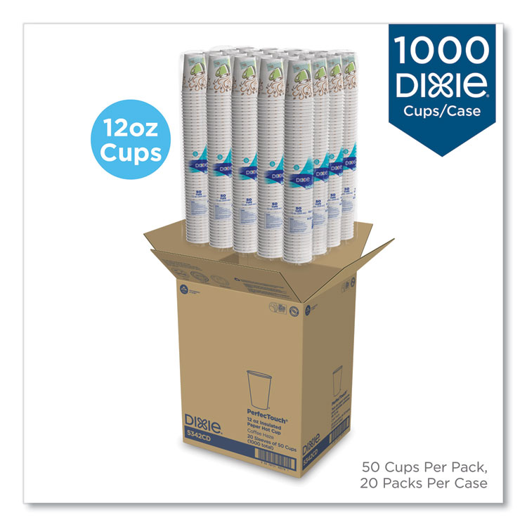 Dixie PerfecTouch Paper Hot Cups, 12 oz, Coffee Haze Design, 50/Sleeve, 20 Sleeves/Carton (DXE5342CD)