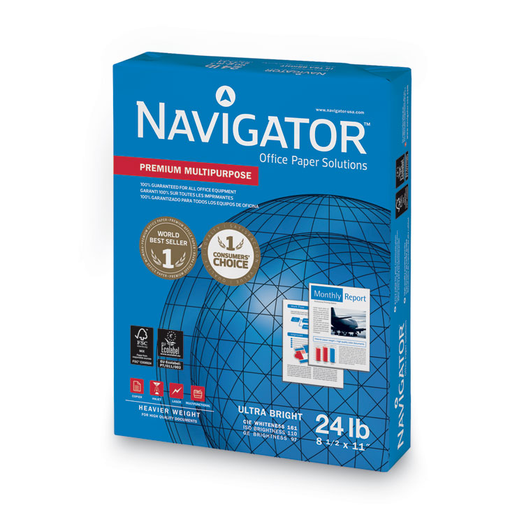 Navigator Premium Multipurpose Copy Paper, 97 Bright, 24 lb Bond Weight, 8.5 x 11, White, 500 Sheets/Ream, 10 Reams/Carton (SNANMP1124)