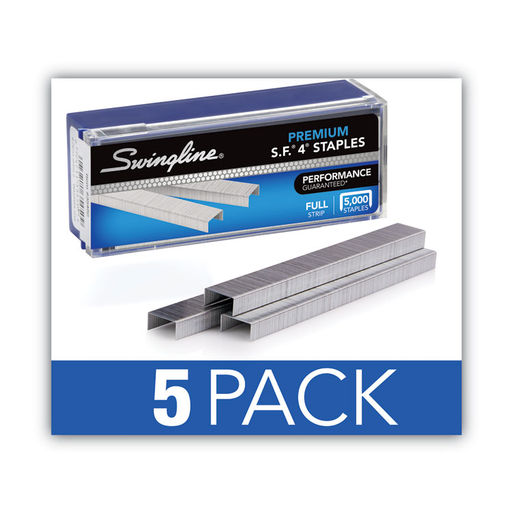 Swingline S.F. 4 Premium Staples, 0.25" Leg, 0.5" Crown, Silver, 5,000/Box, 5 Boxes/Pack (SWI35481)
