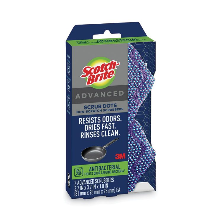 Scotch-Brite Advanced Scrub Dots Non-Scratch Scrub Sponges, 3.2 x 3.7, 1" Thick, Light Blue/Purple, 2/Pack (MMMSDA2)