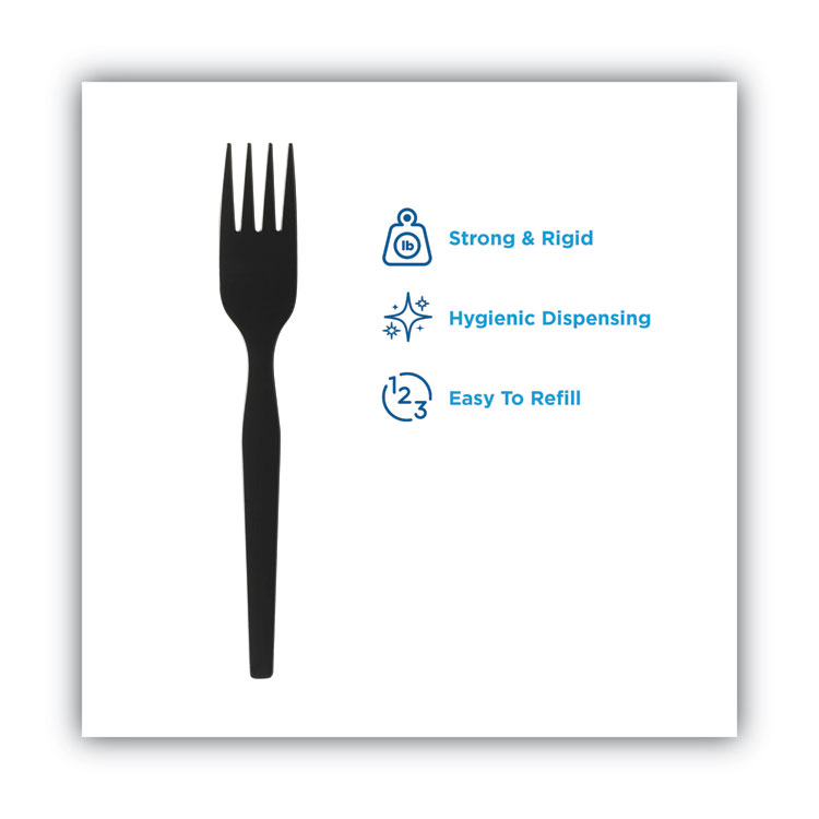 Dixie SmartStock Plastic Cutlery Refill, Forks, 6.5", Series-O Mediumweight, Black, 40/Pack, 24 Packs/Carton (DXESSF51)