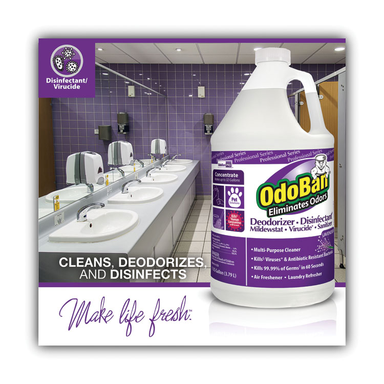 OdoBan Concentrate Odor Eliminator and Disinfectant, Lavender Scent, 1 gal Bottle, 4/Carton (ODO911162G4)