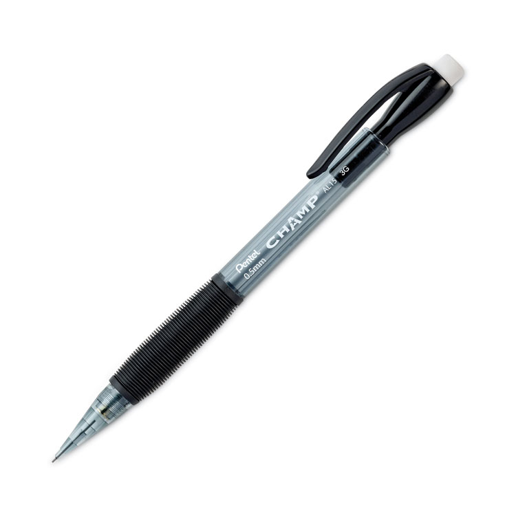 Pentel Champ Mechanical Pencil, 0.5 mm, HB (#2), Black Lead, Translucent Gray Barrel, Dozen (PENAL15A)