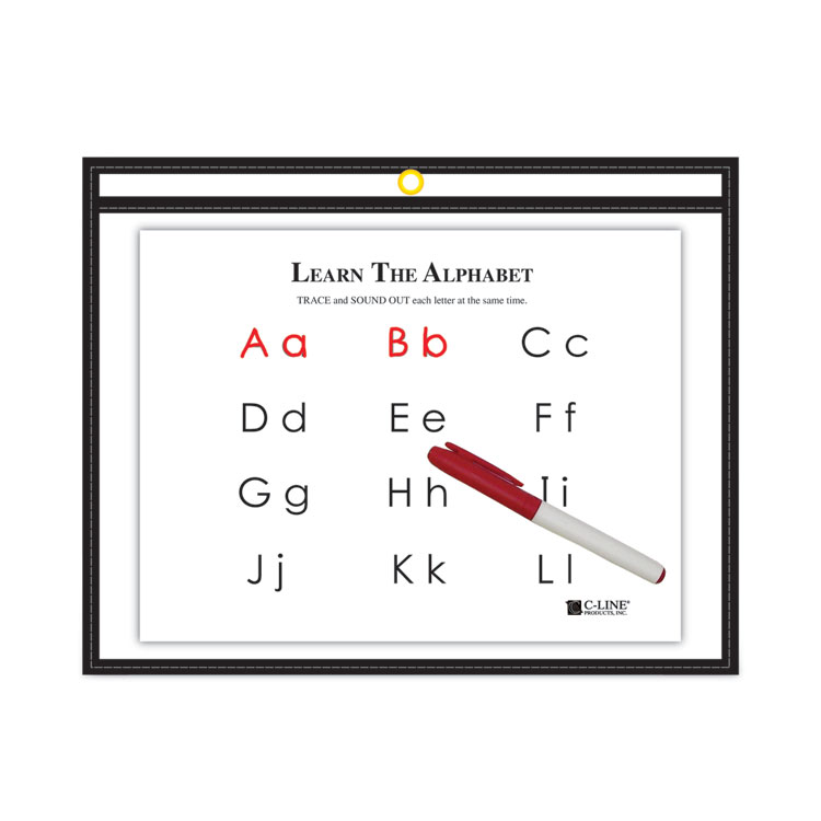 C-Line Reusable Dry Erase Pockets, 12 x 9, Black (CLI40711)