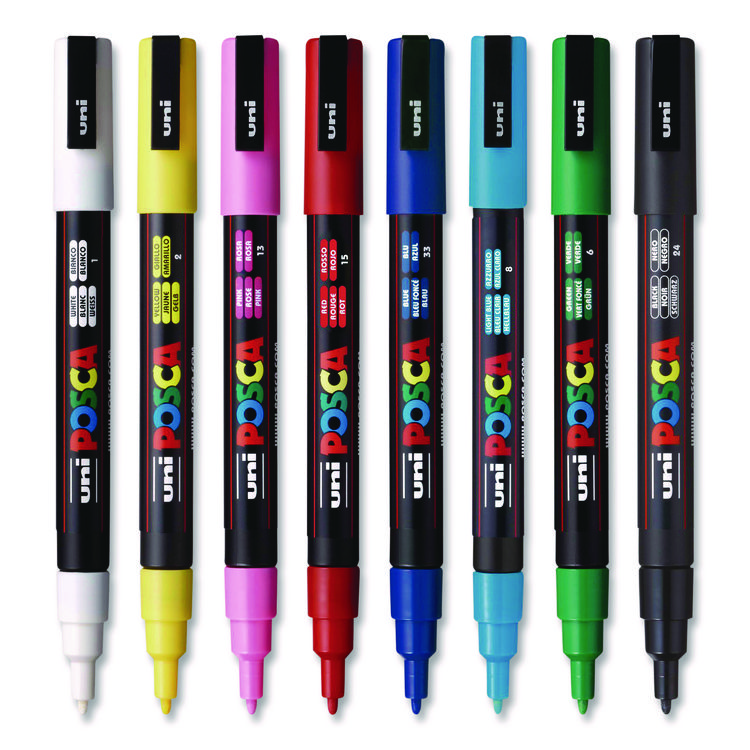 POSCA Water-Based Paint Markers, Fine Bullet Tip, Assorted Colors, 8/Pack (UBCPC3M8C)