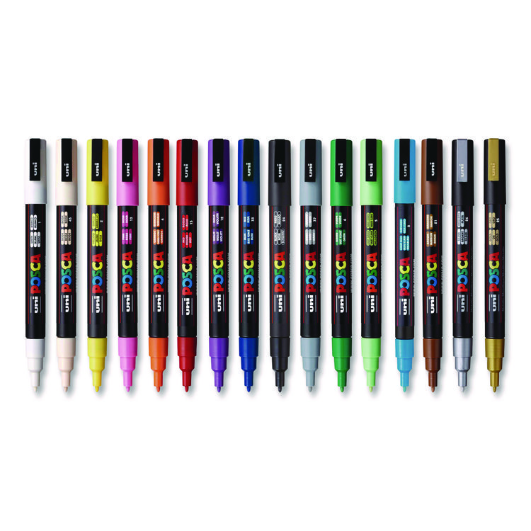 POSCA Water-Based Paint Markers, Fine Bullet Tip, Assorted Colors,16/Pack (UBCPC3M16C)