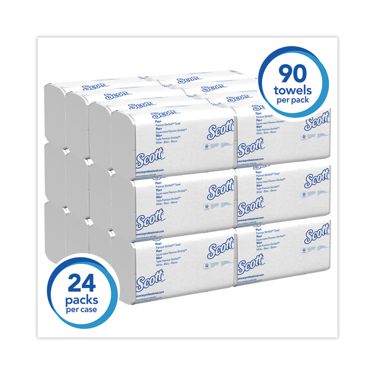 Scott Slimfold Towels, 1-Ply, 7.5 x 11.6, White, 90/Pack, 24 Packs/Carton (KCC04442)