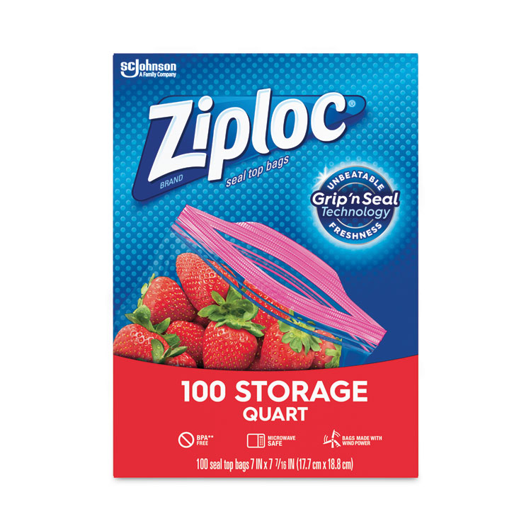 Ziploc Seal Top Bags, Quart, 7.44" x 7", Clear, 100/Box (SJN316962)