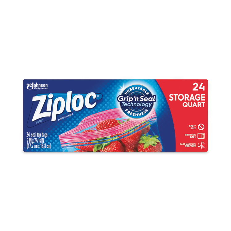 Ziploc Seal Top Bags, Quart, 7.44" x 7", Clear, 24/Box (SJN314466)