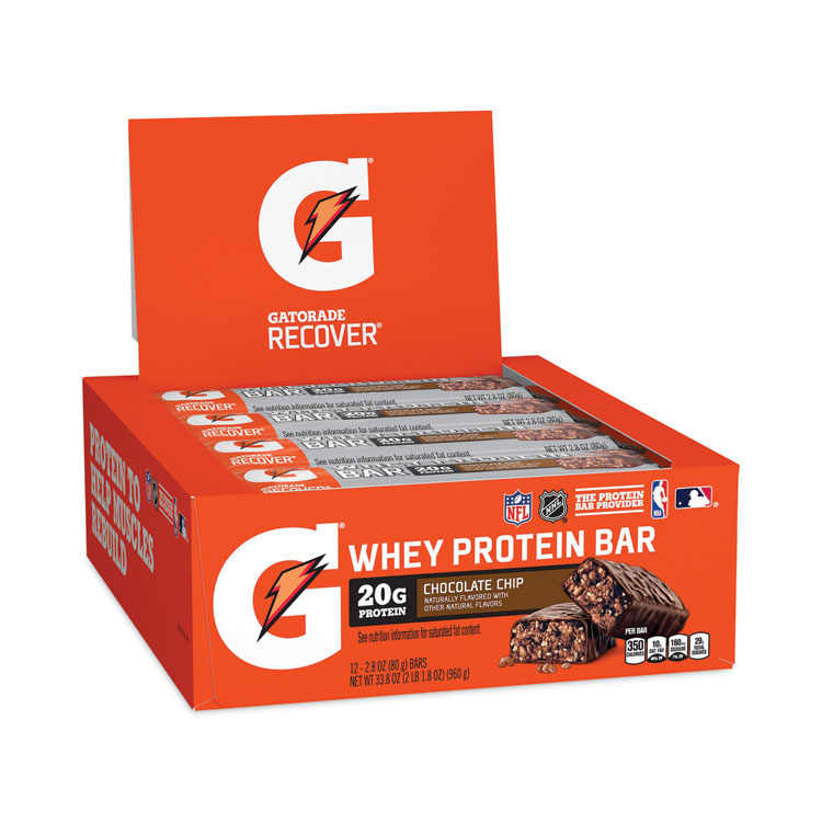 Gatorade Recover Chocolate Chip Whey Protein Bar, 2.8 oz Bar, 12 Bars/Carton (GRR29500032)