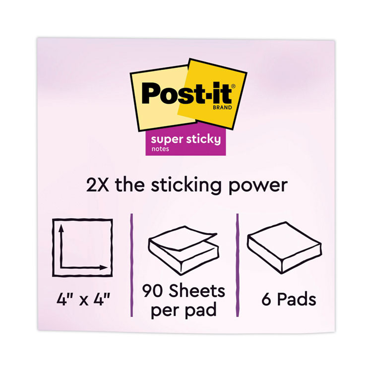 Post-it Notes Recycled Notes in Wanderlust Pastels Collection Colors, Note Ruled, 4" x 4", 90 Sheets/Pad, 6 Pads/Pack (MMM6756SSNRP)