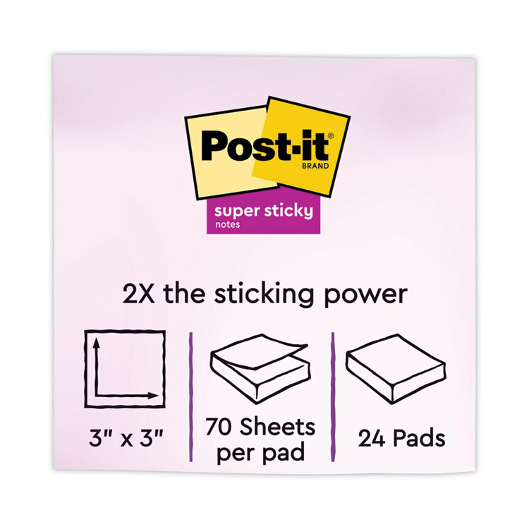 Post-it Notes Recycled Notes in Wanderlust Pastel Collection Colors, Cabinet Pack, 3" x 3", 70 Sheets/Pad, 24 Pads/Pack (MMM65424NHCP)