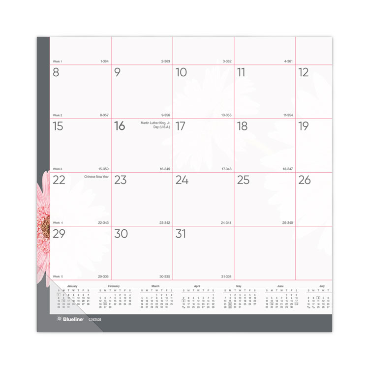 Brownline Monthly Desk Pad Calendar, Pink Daisy Artwork, 22 x 17, Pink/White Sheets, Black Binding, 12-Month (Jan to Dec): 2025 (REDC193105)