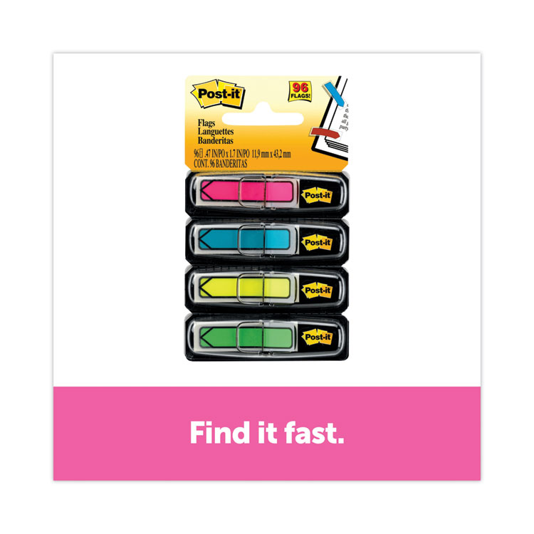 Post-it Arrow 0.5" Page Flags, Four Assorted Bright Colors, 24/Color, 96 Flags/Pack (MMM684ARR4)