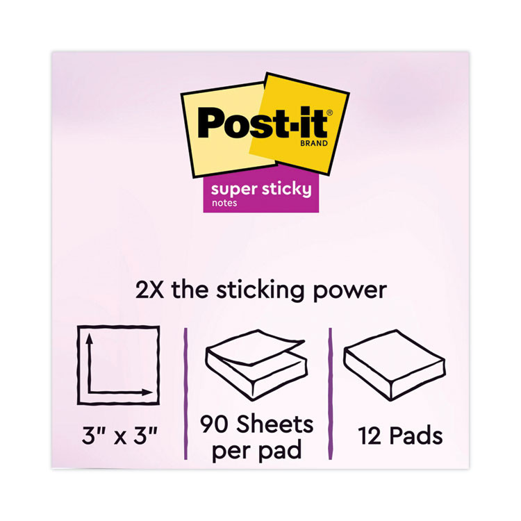 Post-it Notes Recycled Notes in Oasis Collection Colors, 3 x 3, 90 Sheets/Pad, 12 Pads/Pack (MMM65412SST)