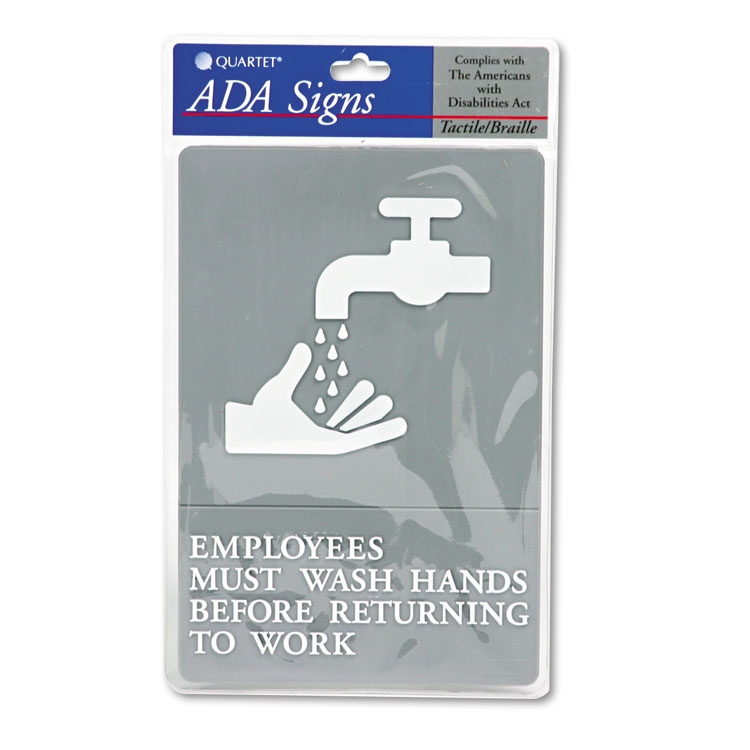 Headline Sign ADA Sign, EMPLOYEES MUST WASH HANDS... Tactile Symbol/Braille, 6 x 9, Gray (USS4726)