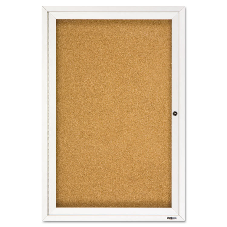 Quartet Enclosed Indoor Cork Bulletin Board with One Hinged Door, 24 x 36, Tan Surface, Silver Aluminum Frame (QRT2363)