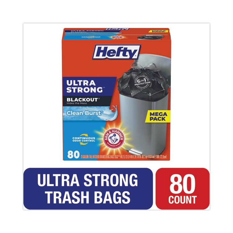 Hefty Ultra Strong BlackOut Tall-Kitchen Drawstring Bags, 13 gal, Citrus Twist Scent, 23.75" x 24.88", Black, 80/Box (PCTE88352)