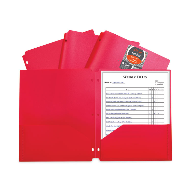 C-Line Two-Pocket Heavyweight Poly Portfolio Folder, 3-Hole Punch, 11 x 8.5, Red, 25/Box (CLI33934BX)