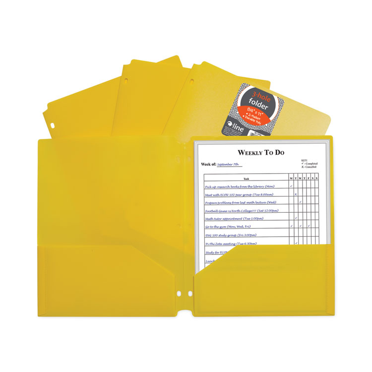 C-Line Two-Pocket Heavyweight Poly Portfolio Folder, 3-Hole Punch, 11 x 8.5, Yellow, 25/Box (CLI33936BX)