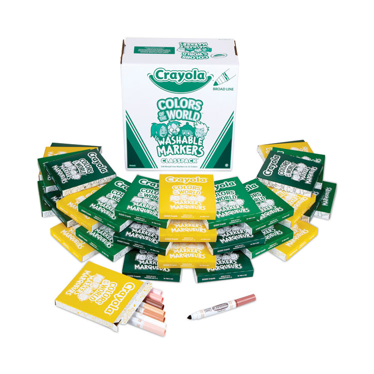 Crayola Colors of the World Washable Markers Classpack, Broad Bullet Tip, Assorted Colors, 240/Pack (CYO588228)