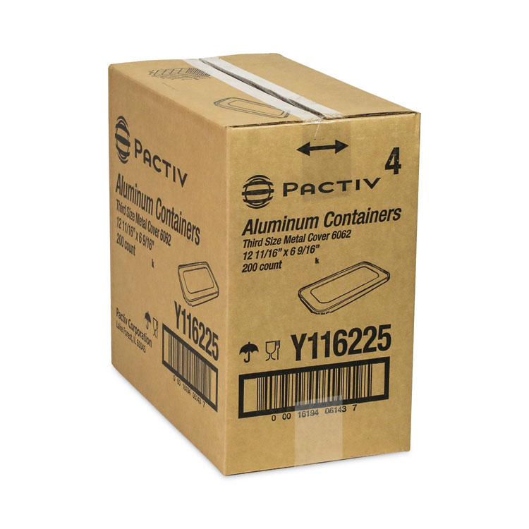 Pactiv Evergreen Aluminum Steam Table Pan Lid, Fits One-Third Size Pan, 0.5" Deep, 6.19 x 12.31, 200/Carton (PCTY116225)