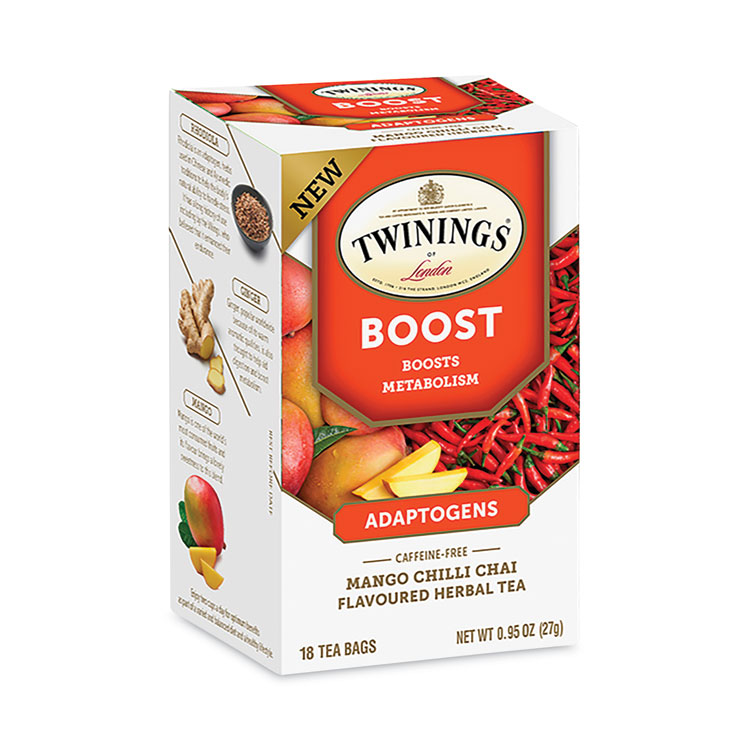 TWININGS Boost Mango Chili Chai Herbal Tea Bags, 0.95 oz, 18/Box (TWGTNA54440)