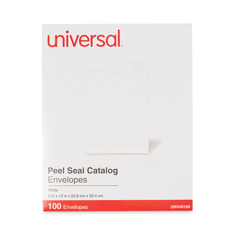Universal Peel Seal Strip Catalog Envelope, #10 1/2, Square Flap, Self-Adhesive Closure, 9 x 12, White, 100/Box (UNV40100)