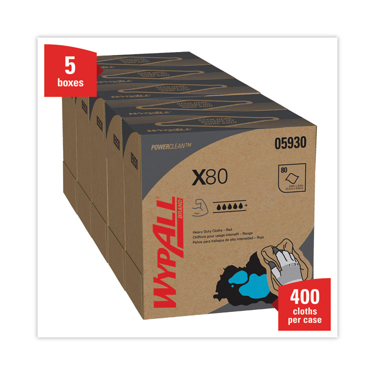 All X80 Cloths, HYDROKNIT, POP-UP Box, 8.34 x 16.8, Red, 80/Box, 5 Box/Carton (KCC05930)