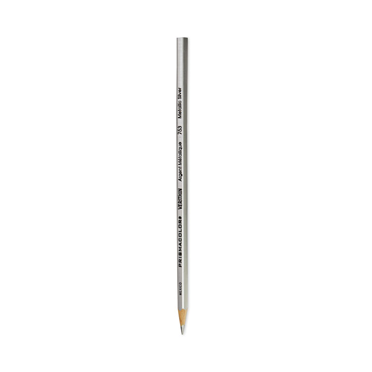 Prismacolor Verithin Smear-Proof Colored Pencils, 2 mm, Metallic Silver Lead, Metallic Silver Barrel, Dozen (SAN02460)
