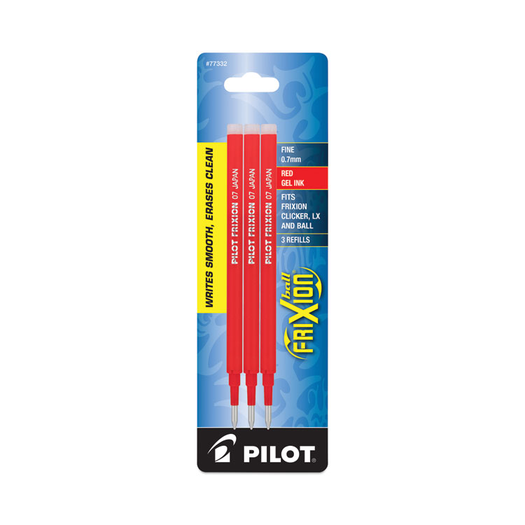 Pilot Refill for Pilot FriXion Erasable, FriXion Ball, FriXion Clicker and FriXion LX Gel Ink Pens, Fine Tip, Red Ink, 3/Pack (PIL77332)