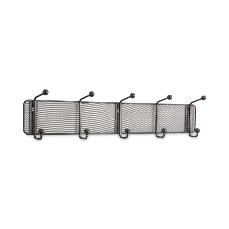 Safco Onyx Mesh Wall Racks, 5 Hook, 26.75w x 3d x 5.5h, Black (SAF6403BL)