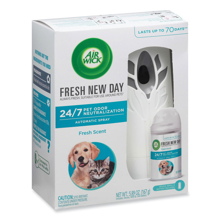 Air Wick Pet Odor Neutralization Automatic Spray Starter Kit, 6 x 2.25 x 7.75, White/Gray, 4/Carton (RAC02720CT)