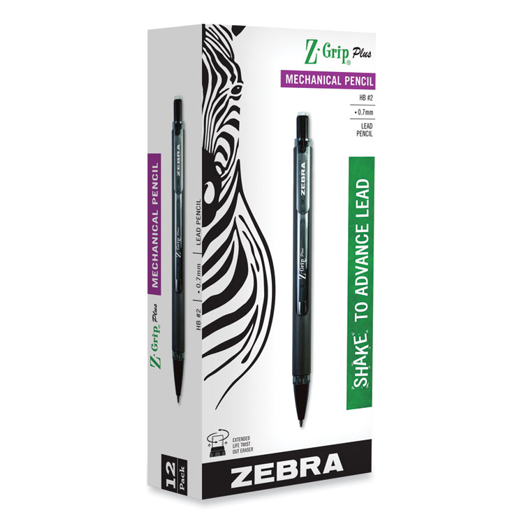 Zebra Z-Grip Plus Mechanical Pencil, 0.7 mm, HB (#2), Black Lead, Assorted Barrel Colors, Dozen (ZEB55410)
