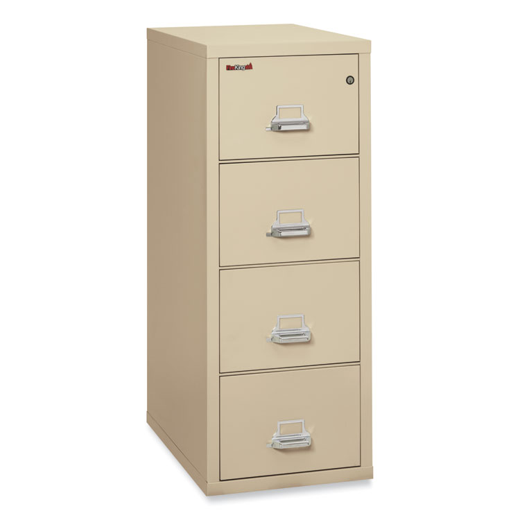 FireKing Insulated Vertical File, 1-Hour Fire Protection, 4 Legal-Size File Drawers, Parchment, 20.81" x 31.56" x 52.75" (FIR42131CPA)