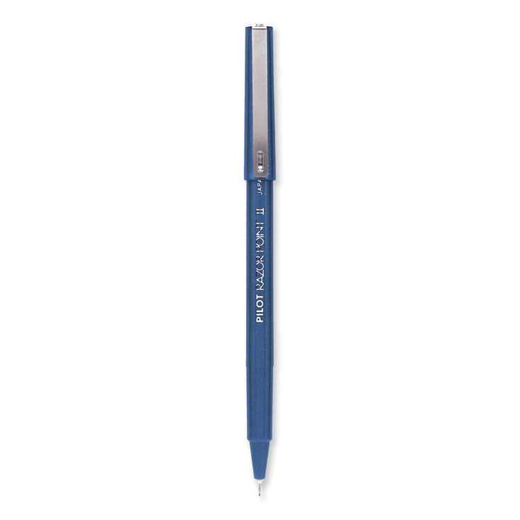 Pilot Razor Point II Super Fine Line Porous Point Pen, Stick, Ultra-Fine 0.2 mm, Blue Ink, Blue Barrel, Dozen (PIL11003)