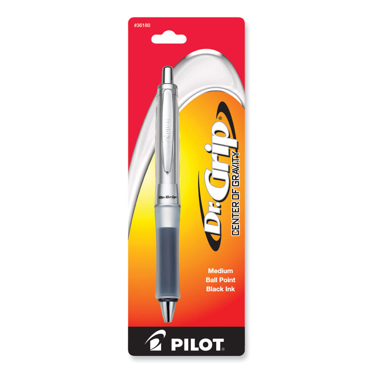 Pilot Dr. Grip Center of Gravity Ballpoint Pen, Retractable, Medium 1 mm, Black Ink, Silver/Charcoal Grip Barrel (PIL36180)