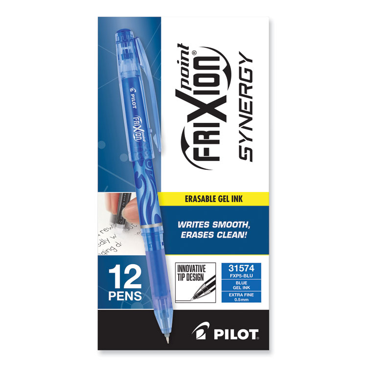 Pilot FriXion Point Erasable Gel Pen, Stick, Extra-Fine 0.5 mm, Blue Ink, Blue/Silver/Transparent Blue Barrel (PIL31574)